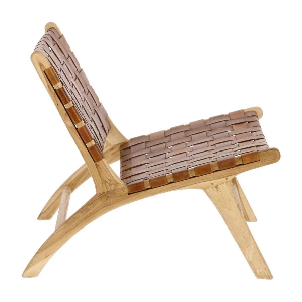 Houten Fauteuil Met Leer - Afbeelding 4