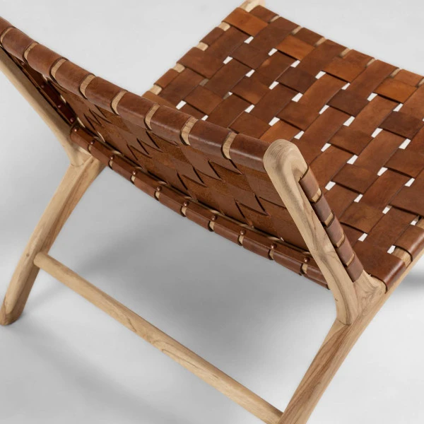 Houten Fauteuil Met Leer - Afbeelding 5