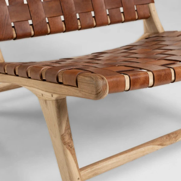 Houten Fauteuil Met Leer - Afbeelding 9