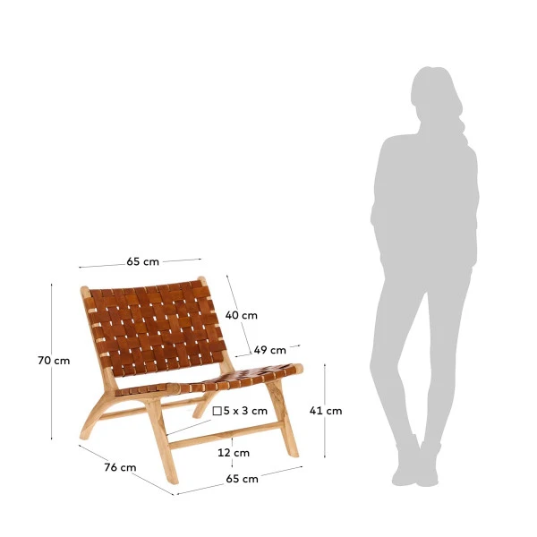 Houten Fauteuil Met Leer - Afbeelding 3