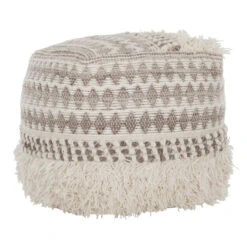 Vierkante Poef Beige Wol